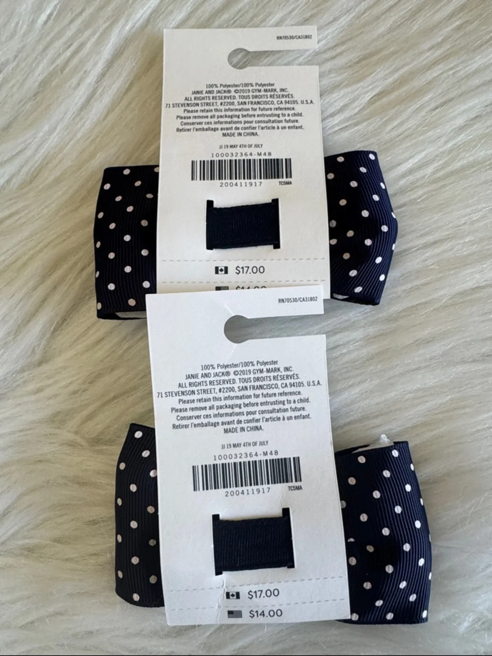 Janie & Jack Navy Red White Patterned Socks with 2 Navy Polka-Dot Bow Hair Clips